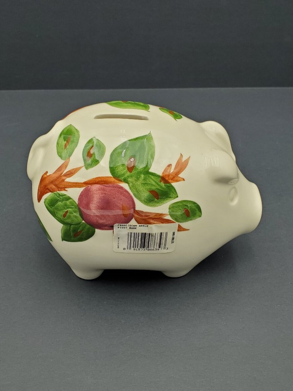 Franciscan Apple Piggy Bank Cream Colored Piggy Bank with Apples and Leaves